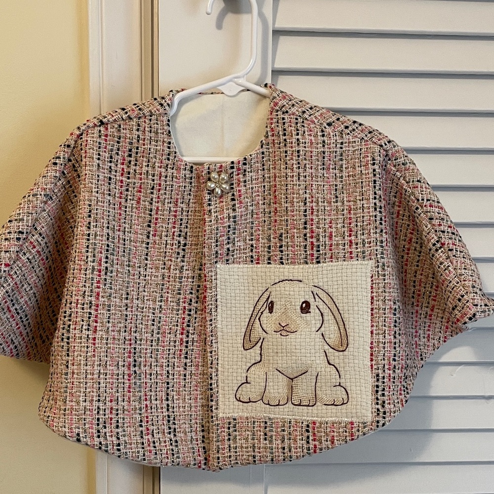 Multicolor Tweed Cape with Bunny Patch